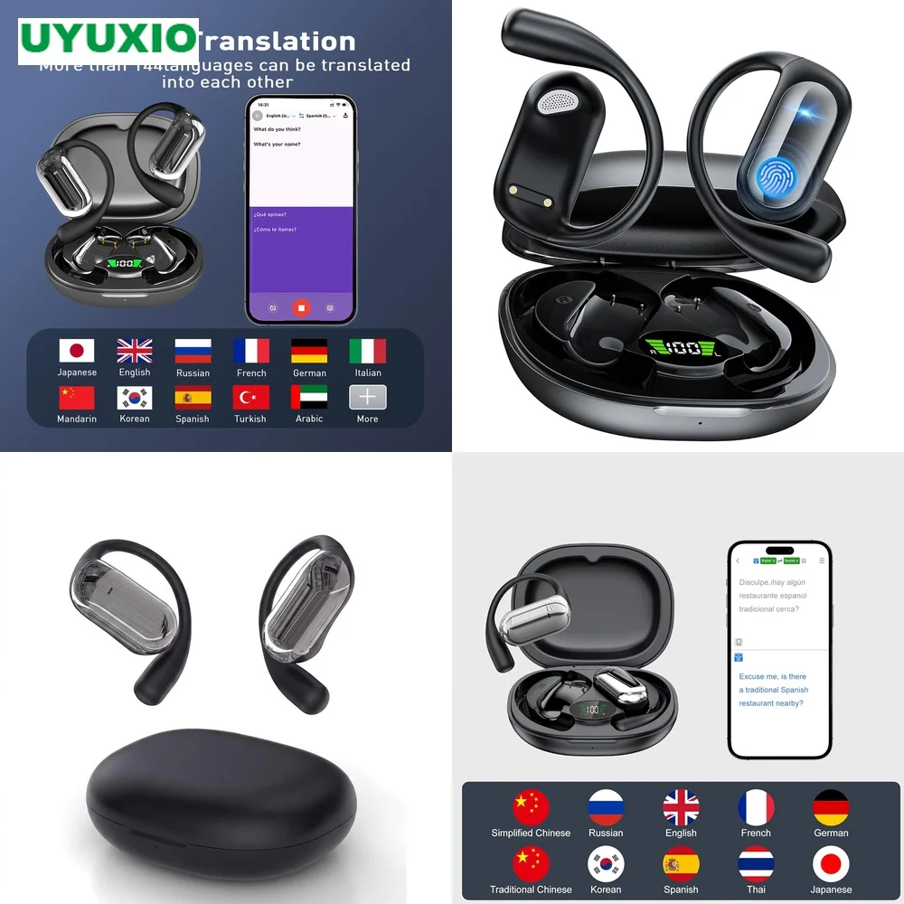 Translator Headphones OWS Earphone No Subscription Real-Time Translation 4 Modes BT 5.4 OWS Open-Ear 144 Languages Tech Auto