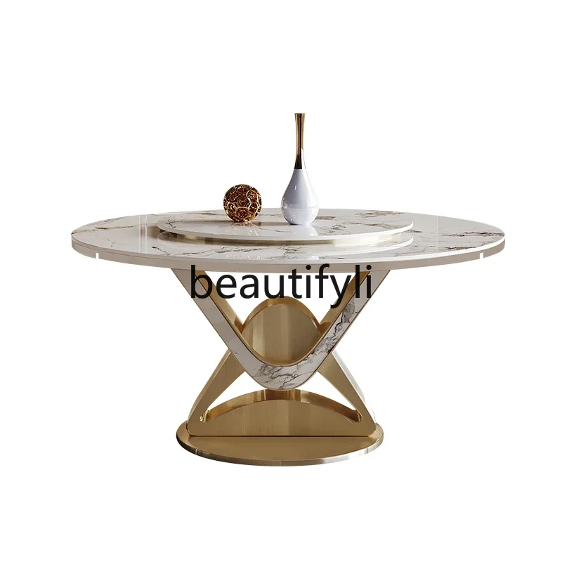 Retractable hot pot dining table square and round dual-purpose light luxury with turntable hidden induction cooker integrated