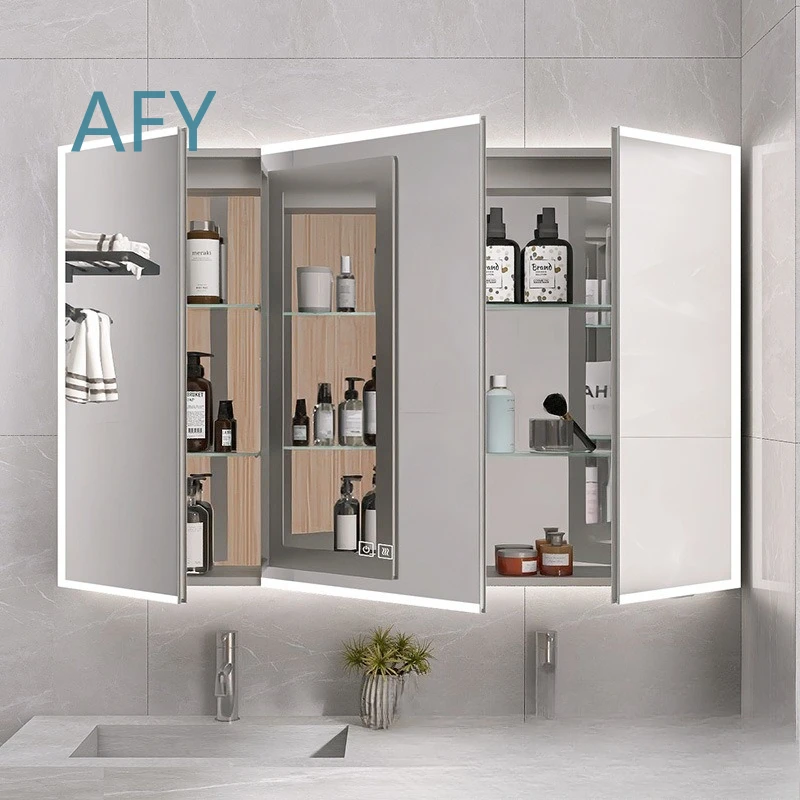 Aluminum Alloy Mirror Cabinet for Bathroom Space Aluminum Native Gray Vanity Mirror Storage Cabinet for Modern Home Decor