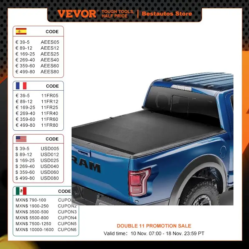 VEVOR Quad-Fold Truck Bed Tonneau Cover Compatible with 2002-2024 Dodge Ram 1500 (Inclu. Classic&New) Fit 6.4'x5.5' Inside Bed 