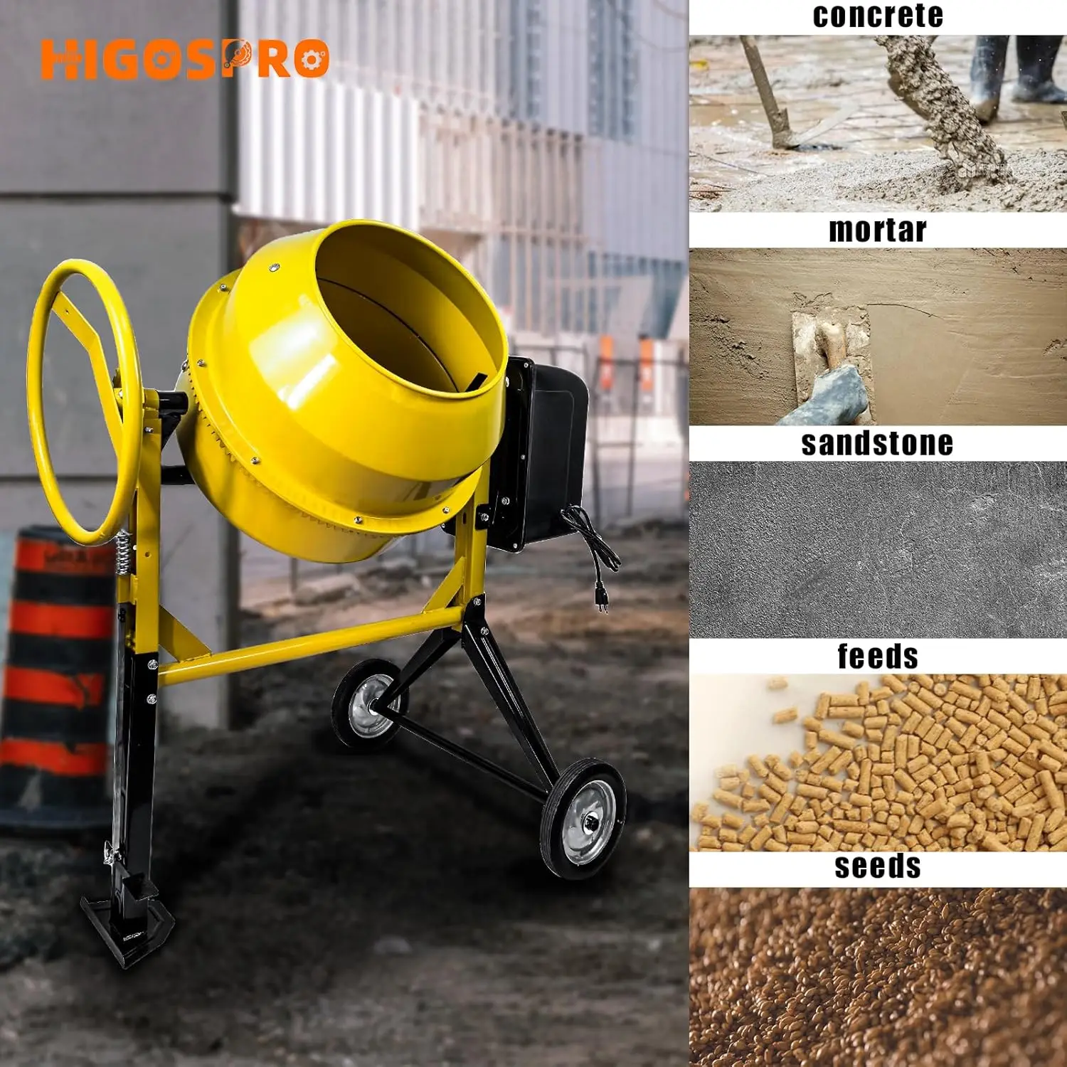 Portable 4.2 Cu Ft Concrete Cement Mixer 3/5 Hp Electric Mixer Machine with Wheel & 120L Freestanding Barrow Machine