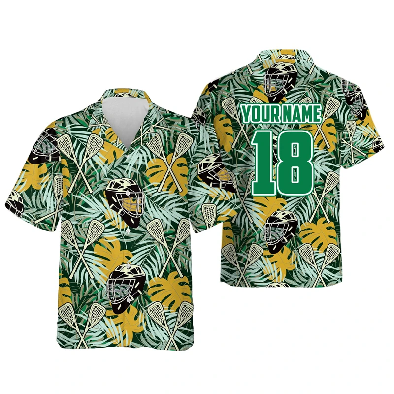 Fashion Lacrosse Graphic Shirts For Men Custom Name Number 3D Printed Team Uniforms Hawaiian Shirt Loose Lapel Short Sleeve Tops