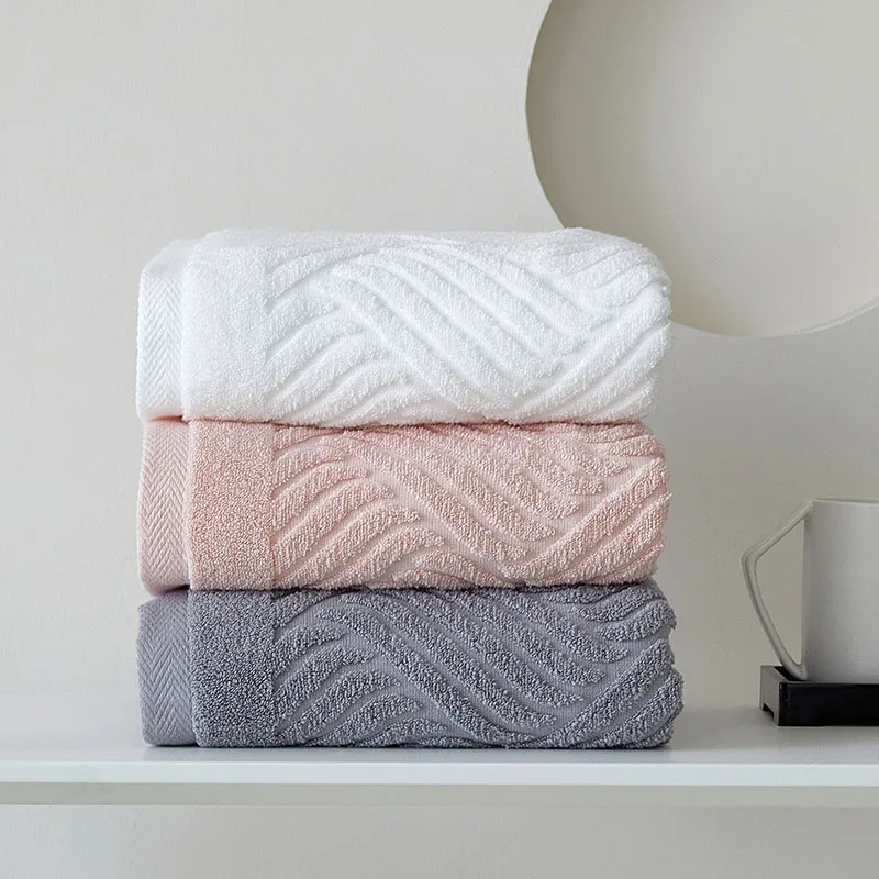 1/2/3pcs Towels Thickened Absorbent Face Or Bath Towel Wave Stripe Pure Cotton White Grey Soft Quick Dry Towel Set For Adult kid