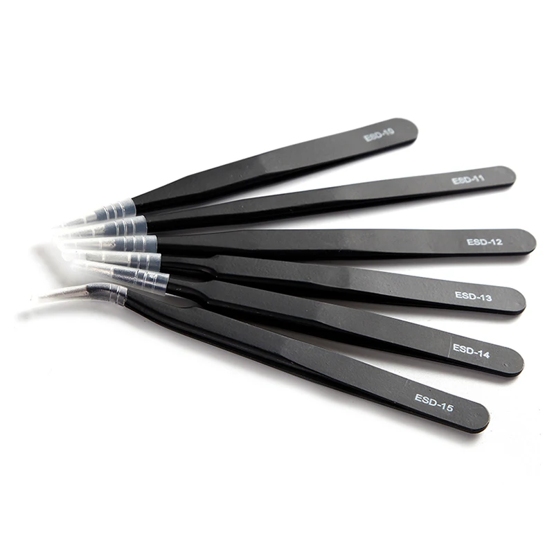 

6 шт./компл. антистатические прецизионные пинцеты ESD 10-15 пинцеты из нержавеющей стали инструменты для паяльной станции инструменты для ремонта электроники