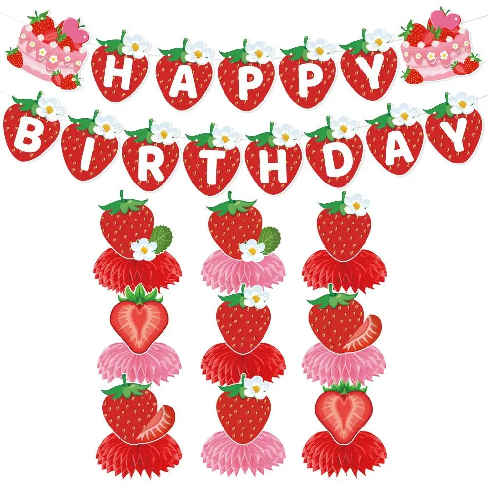 

Creative Birthday Party Supplies Cartoon Paper Banners Strawberry Honeycomb Ornament Kawaii Decorative