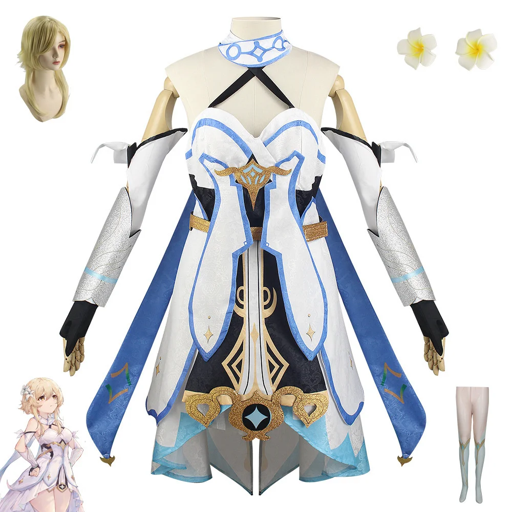 

Game Genshin Impact Lumine Cosplay Costumes Anime Halloween Party Uniform for Women Girls Cute Suit Wig Full Sets