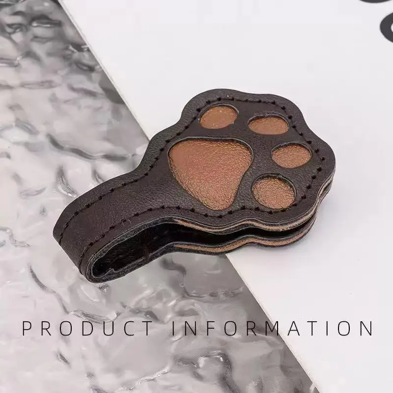 Brown Tan Cute Cat Paw Magnetic Bookmarks PU Leather Embossed Design Ideal School Supply for Students Bookworms