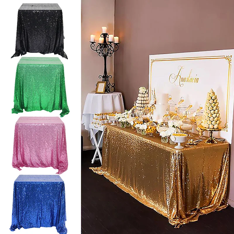 Rectangular Table Cover Glitter Sequin Table Cloth Rose Gold/Silver Tablecloth For Wedding Party Home Decor Multi-Color/Sizes