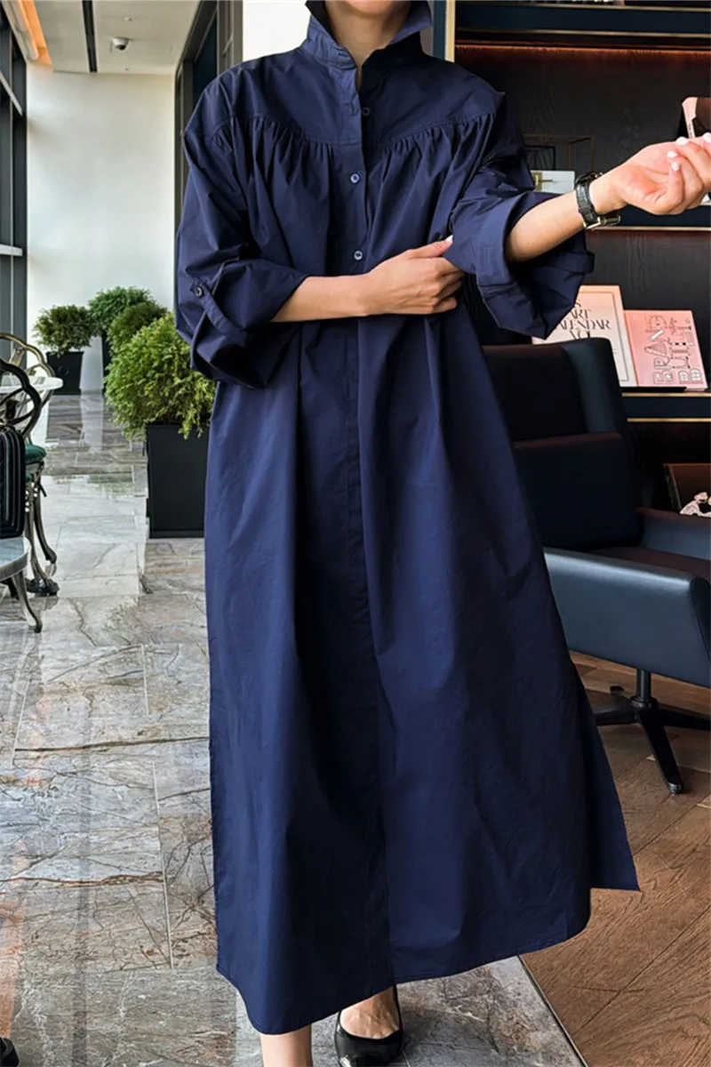 Długa, luźna spódnica midi damska plus size z bawełny na wiosnę, lato i jesień, modny krój A-line z guzikami.