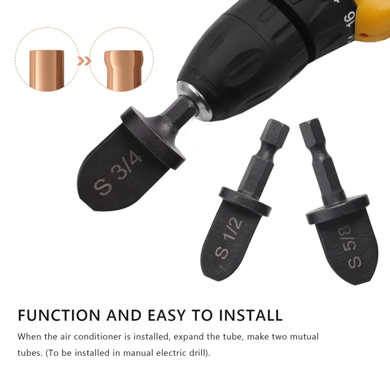 6 Pcs Hex Handle Air Conditioner HVAC Tools Multifunction Manual Bearing Steel Swaging Tool Drill Bit Set