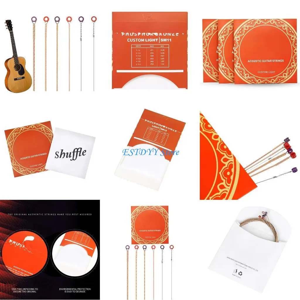 

G6DE 6Pcs Folk Guitar Steel String 6-string Acoustics Guitar Strings Replacement for Beginners Performers Sturdys