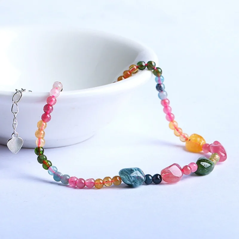 Genuine Goods Natural Rainbow Single Circle Tourmaline Accompanying Bracelet Texture Female Lucky Rainbow Watermelon