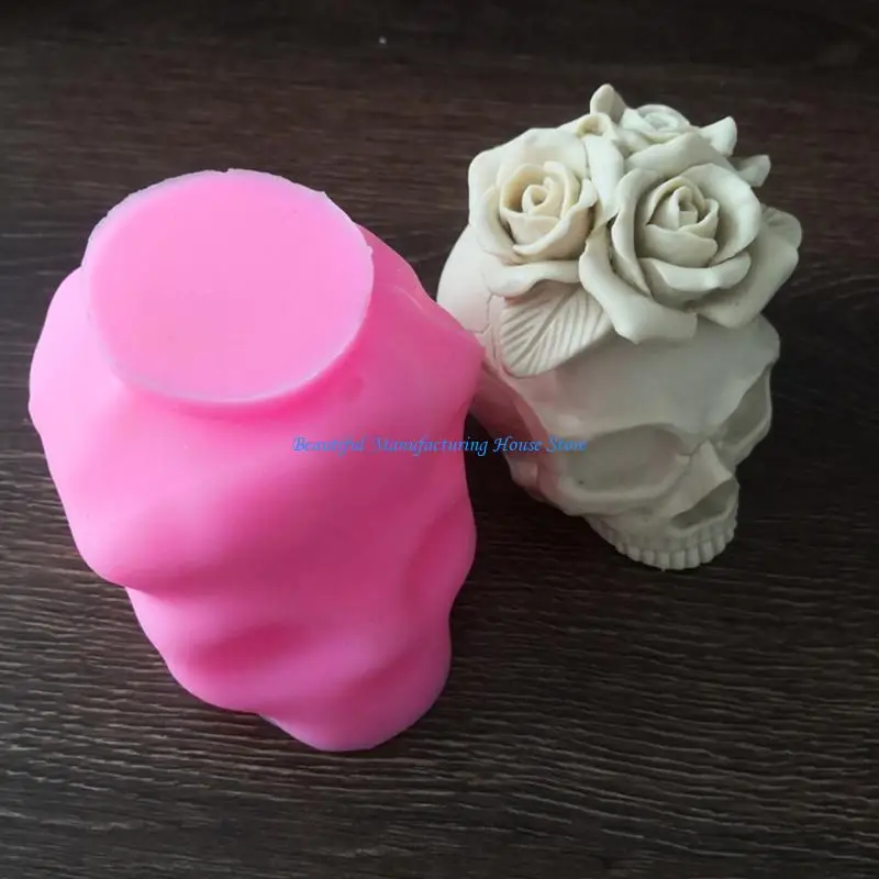 E56A 3D Rose Flower Skull Resin Casting Mold UV Crystal Epoxy Resin Mold Handmade Human for Head Skeleton Silicone Mol