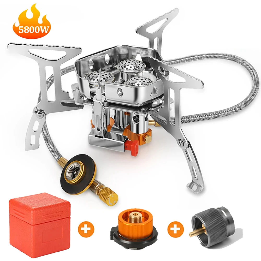 5800W Outdoor Three Head Stove Camping Windproof Stove Portable Camping Picnic Burner Hiking Foldable Ultralight Split Gas Stove