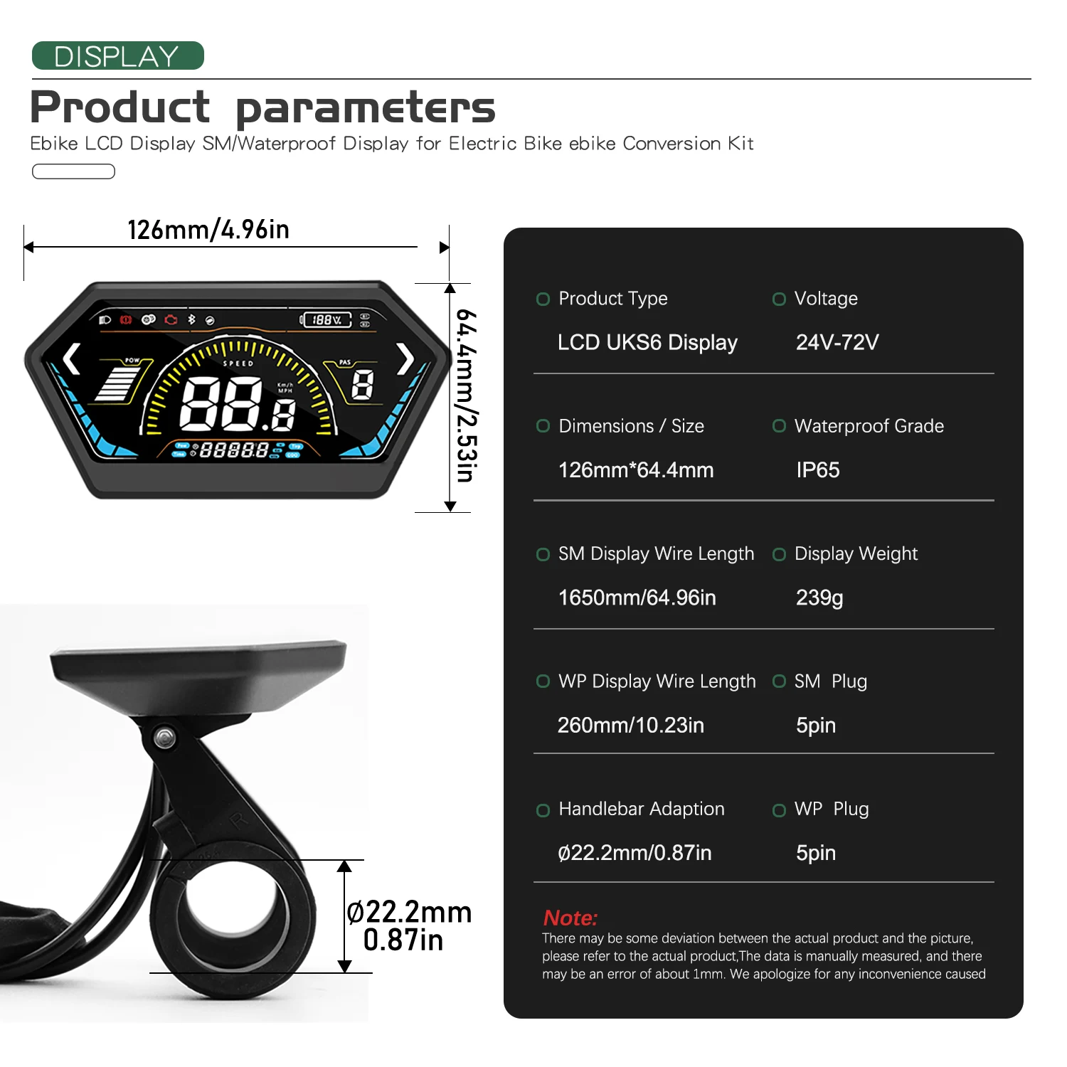 Electric Bike Display LCD UKS6 Meter 24V36V48V52V60V72V Electric Scooter Control Panel for Electric Mountain Bike Accessories