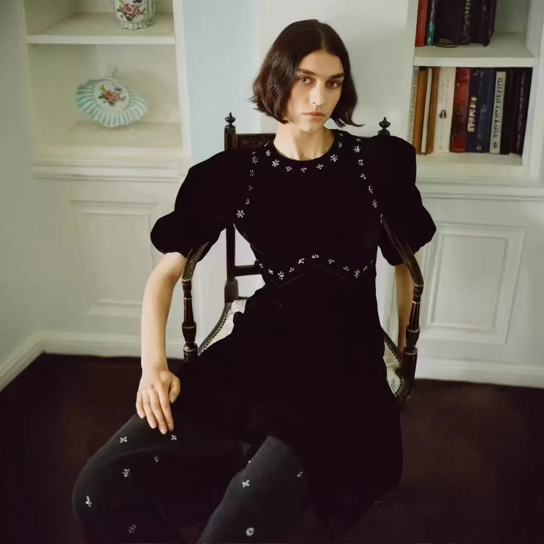 

Юбка миди из полиэфирного волокна Ele Velvet Bubble Sve, с эффектом утягивания талии, ручной работы, с бисером, высокая талия, А-силуэт...