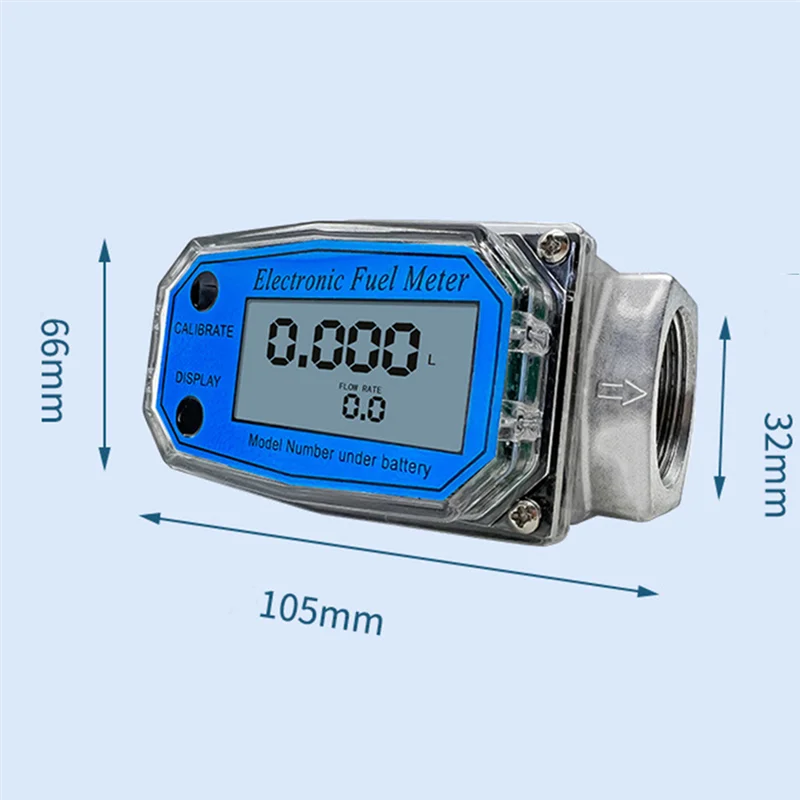 25 Digital Turbine Flow Meter for Measuring Gasoline Water Sea Liquid Flowmeter Blue