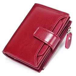 Portefeuille en cuir véritable pour femme, petit porte-monnaie court pour fille, porte-cartes pour femme