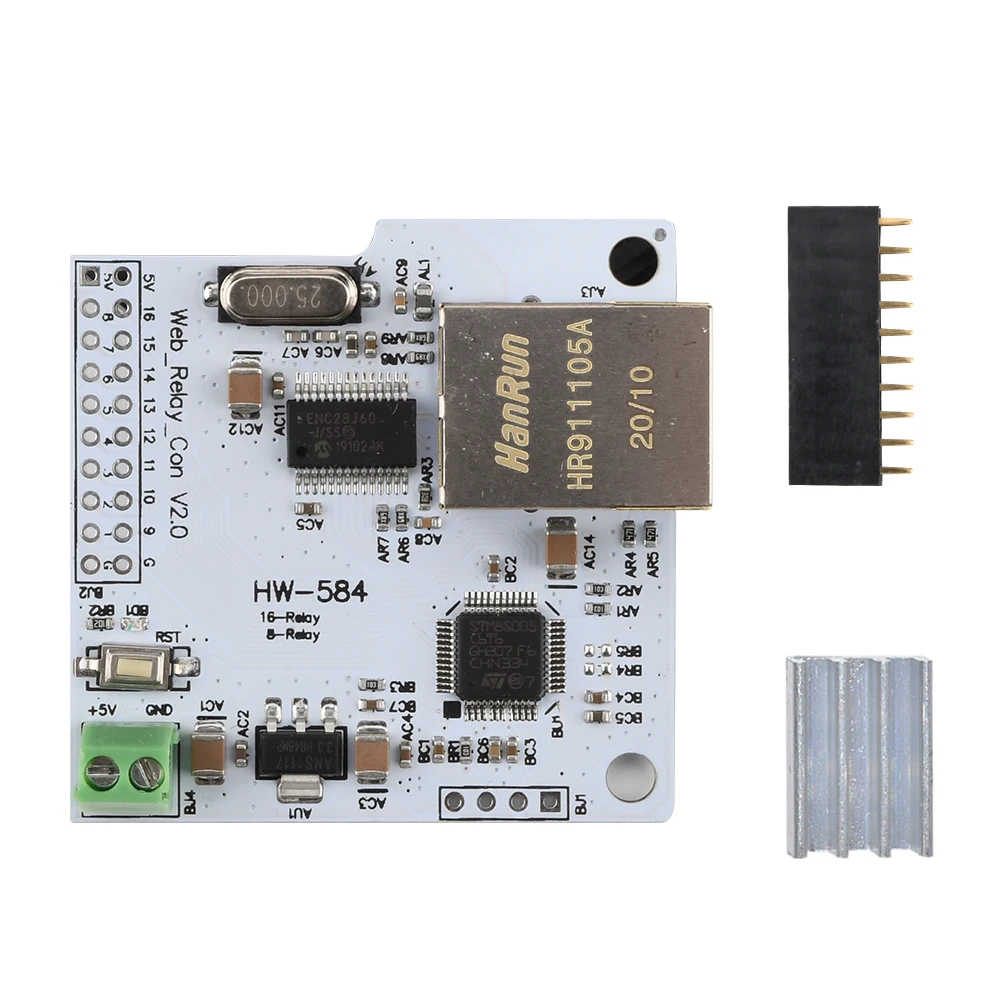 16-Channel ENC28J60 Network Module, Router-Controlled Relay Module, Suitable for Offices, Surveillance, Power Control, and More
