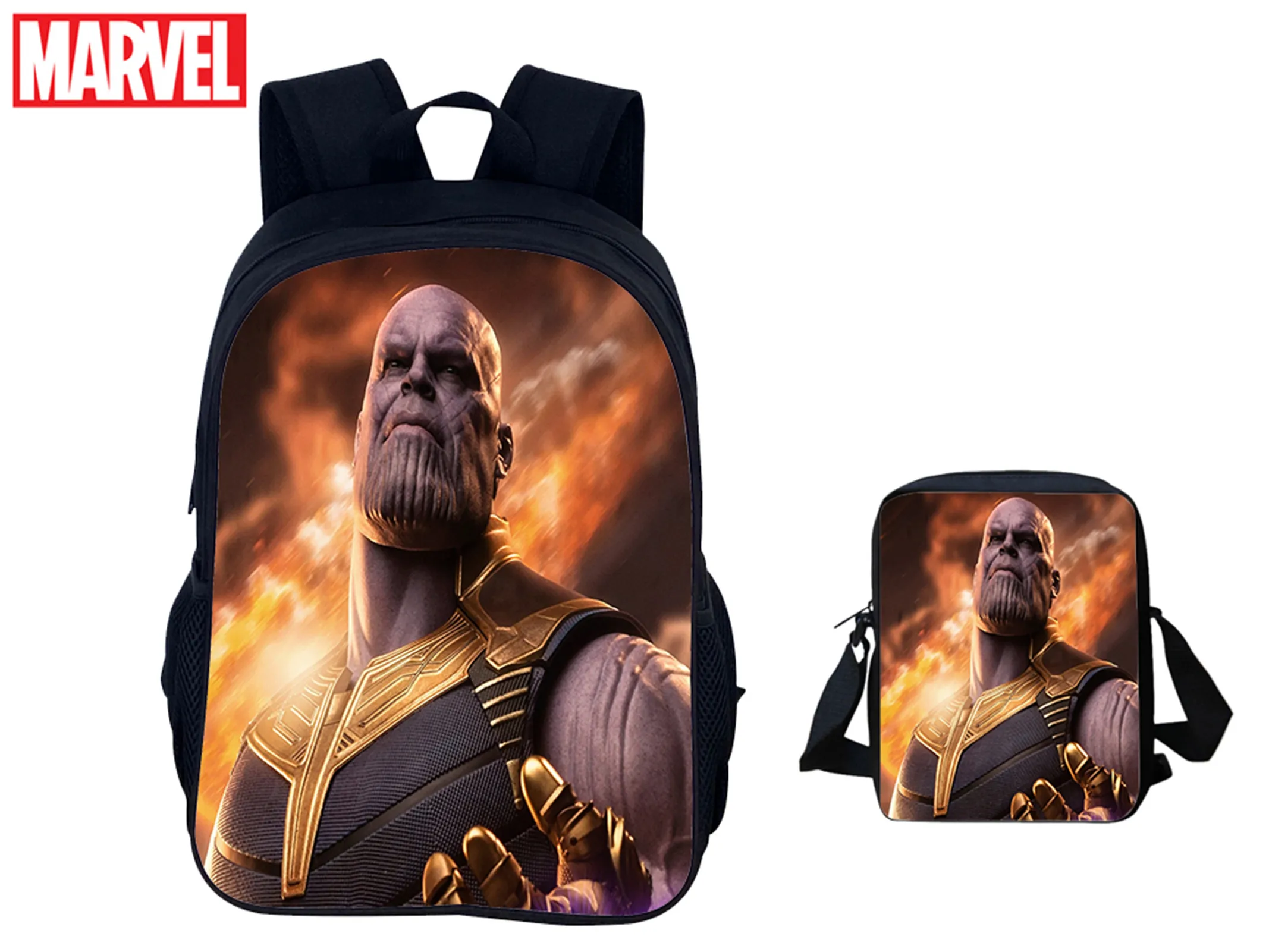Thanos Marvel Fashion Lightweight Backpack with Shoulder Bag 2Pcs Set-Classic Casual Schoolbag for Elementary Kids