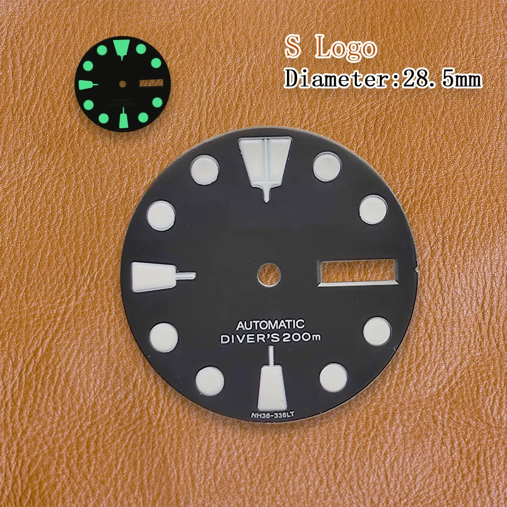 S Logo Dial 28.5mm NH36 Waffle Diver's Dial Suitable For NH36 Japanese Movement C3 Green Luminous Watch Modification Accessories view 4