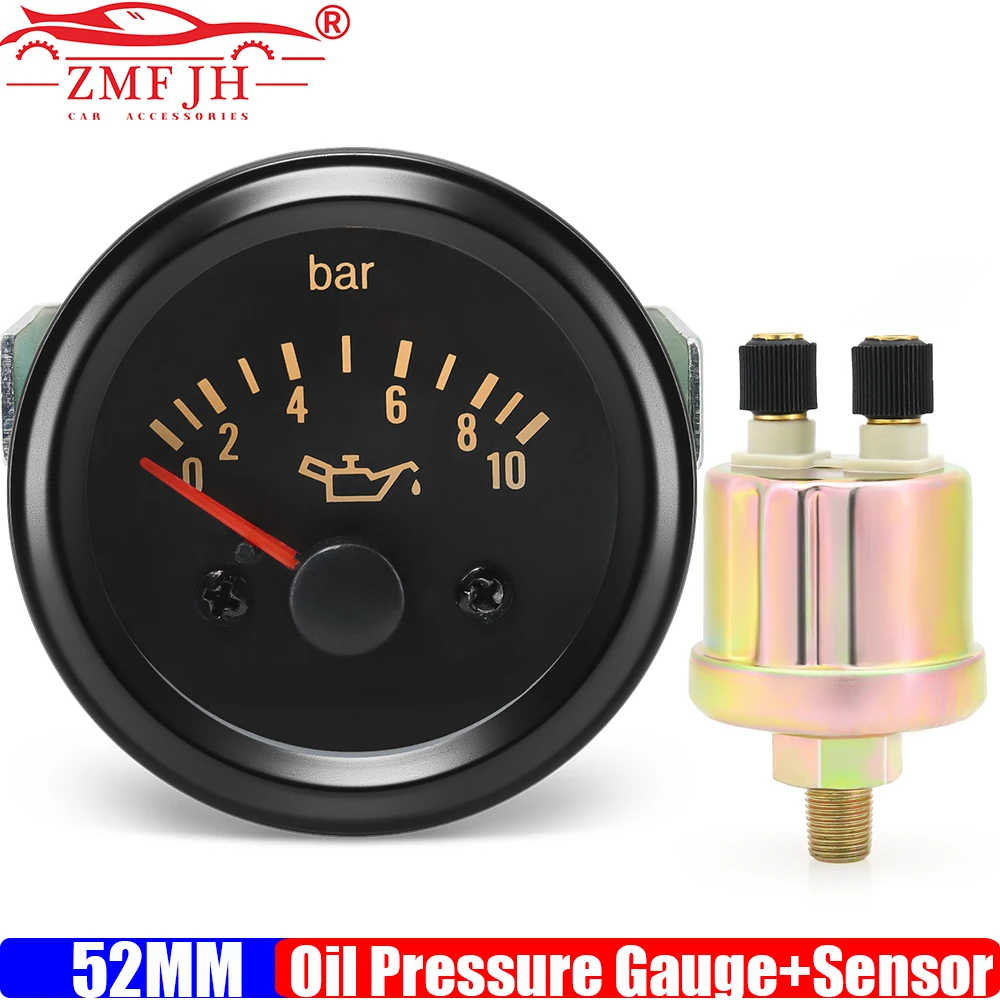 

ZMFJH 2"52MM 0-10 BAR Oil Pressure Gauge with Sensor 10MM Thread Diesel Generator Gauge Oil Press Meter Genset Parts DC 24V