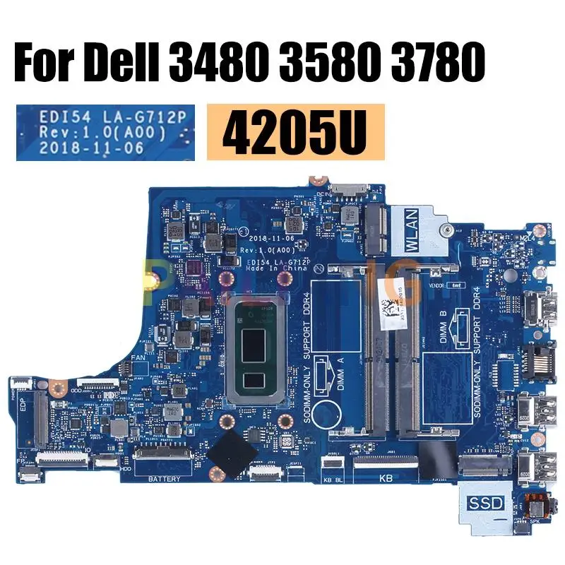 New! For DELL 3480 3580 3780 3583 Notebook Mainboard Laptop LA-G712P 04205U 5405U i3-8145U i5-8265U i7-8565U Motherboard Full