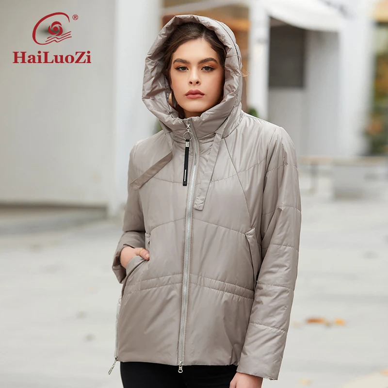 HaiLuoZi 2022 New Spring Autumn Women\'s Jacket Casual Fashion Drawstring Coat Short Quilted Parka Hood Warm Thin Clothing 7050