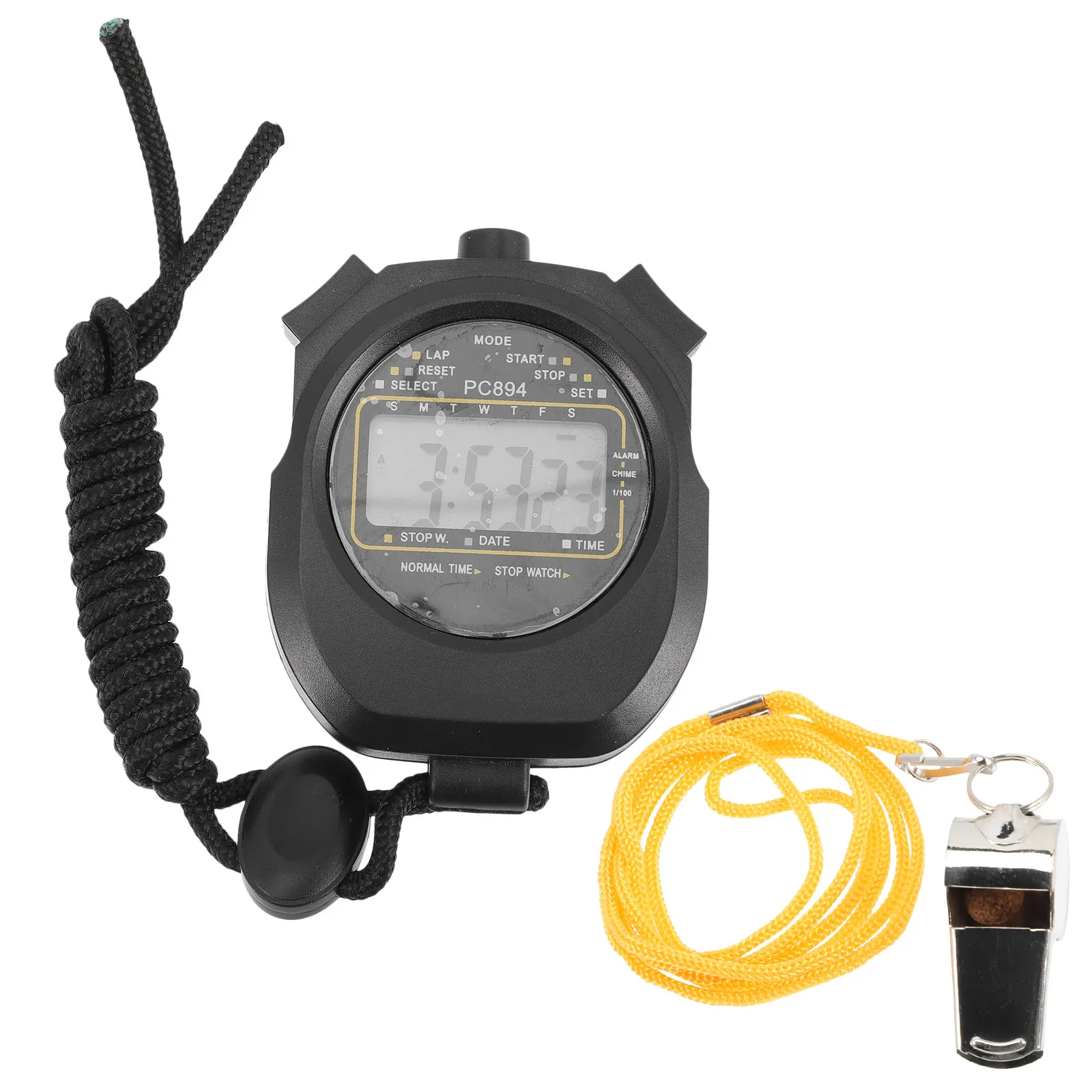 1Set Digital Sports Stopwatch Timer with Whistle LCD Display Date Time Alarm Multi-Function Electronic Chronograph for Referees