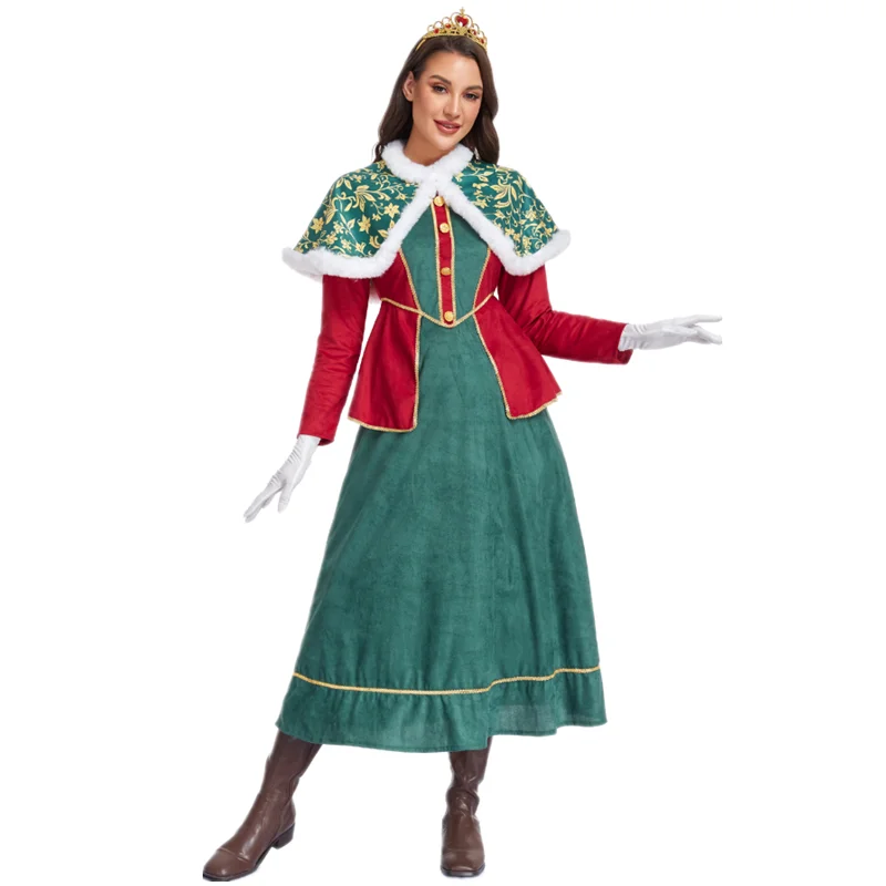 

Костюм королевы на Рождество 2025: Платье в придворном стиле, накидка Санта-Клауса, наряд с элементами рождественской елки, традиционный китайский этнический сценический костюм