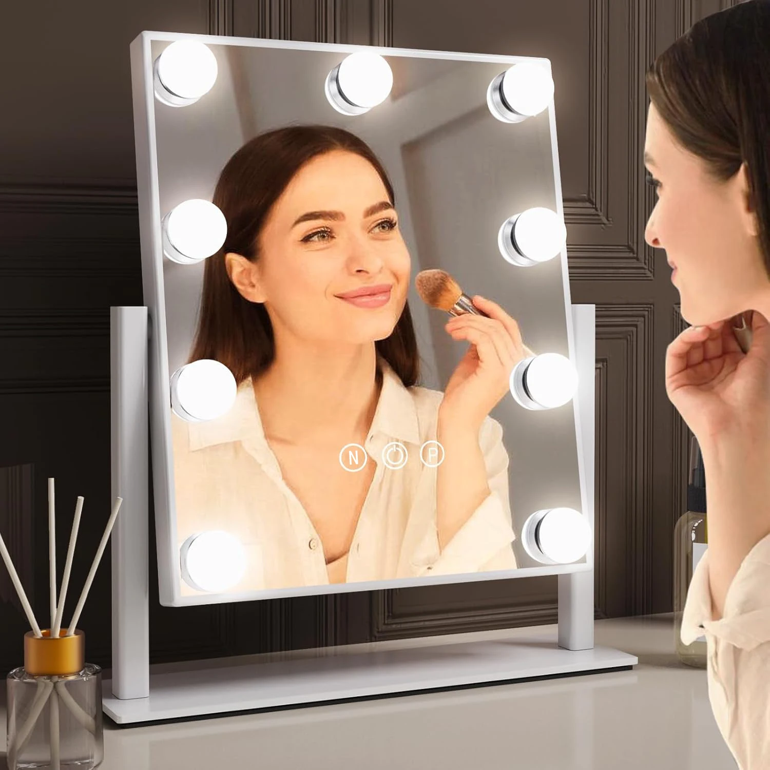 Hollywood Vanity Makeup Mirror with 9 LED Bulbs 3 Color Lighting 360° Rotation Cosmetic Mirror for Dressing Rooms and Bedrooms