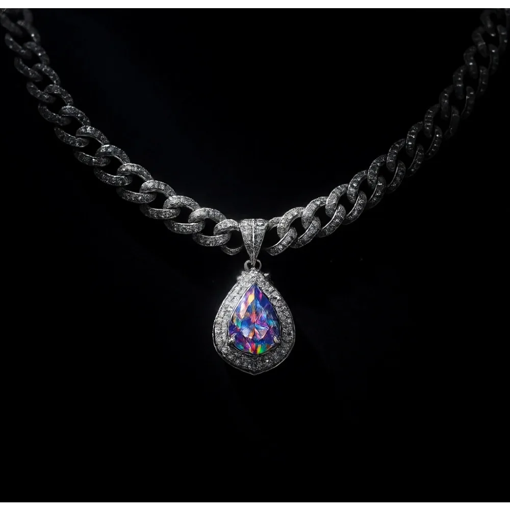 

Комплект из двух украшений: ожерелье и браслет в стиле Cuban Link с инкрустацией, серебряные, в стиле хип-хоп, для мужчин и женщин