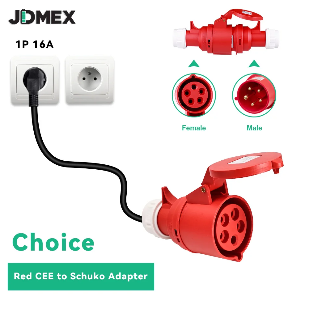 

JDMEX EV Charger CEE Plug Connector CEE Female Plug 5Pins CEE to Schuko Adapter for 16A 3Phase 11KW Charger Electric Vehicle