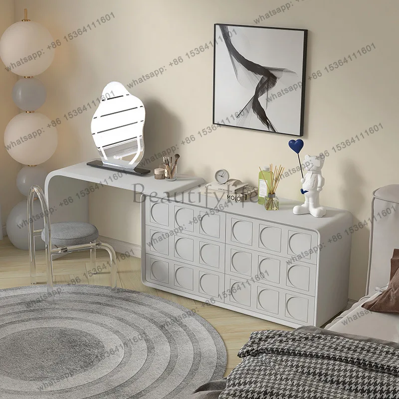 Italian minimalist dresser retractable chest cabinet integrated makeup table solid wood small apartment corner storage