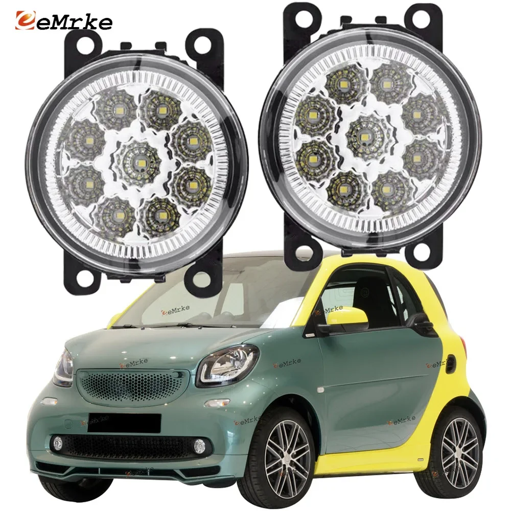 EEMRKE 2 PCS 9 Led Fog Lights for SMART FORTWO Forfour 453 2015 2016 2017 2018 H11 12V Front Bumper Fog Lamp Car-Styling DRL