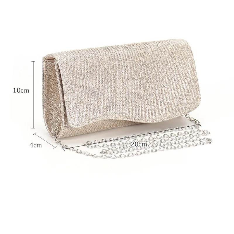 2026 New Women Fold Glitter Handbag Shiny Envelope Evening Bag Ladies Pleated Silver Clutch Chain Wedding Party Mini Long Purse view 6