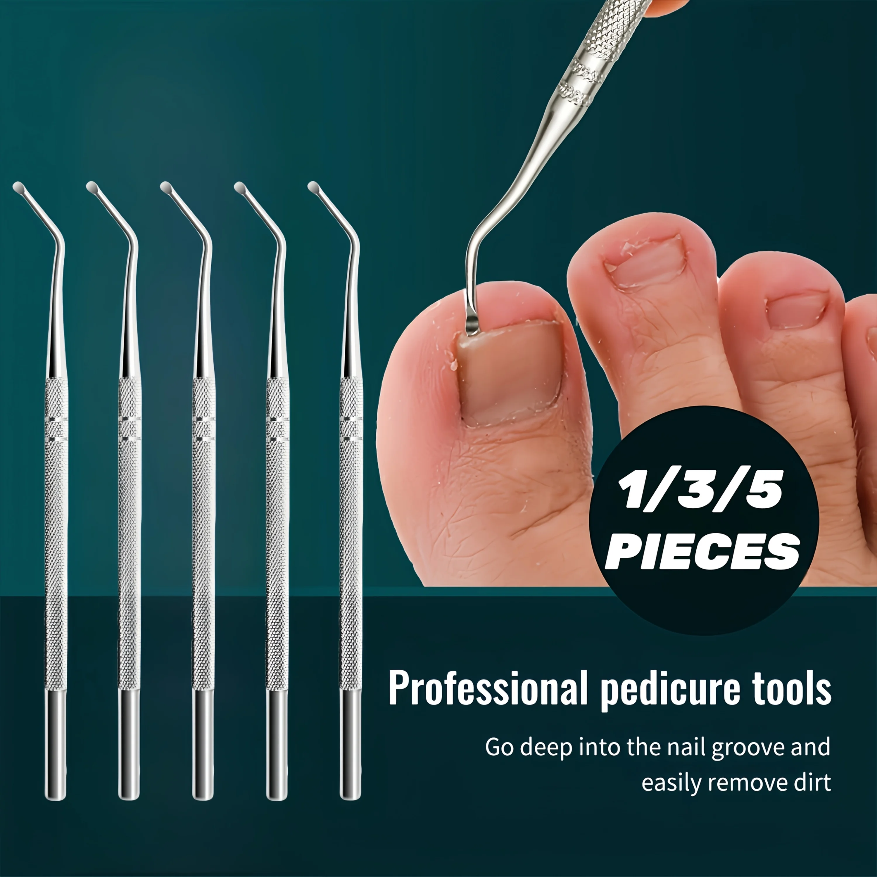 1/3/5pcs Stainless Steel Pedicure Tools Curved Deep Cleaning Nail Groove Spoon Anti-slip Handle Ingrown Toenail Lifter Tool