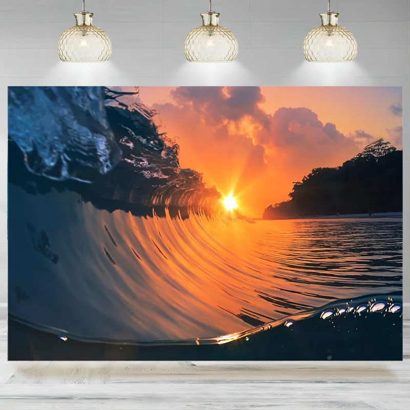 Tropical Summer Ocean Sea Wave Backdrop Surfing Photographic Background Kids Birthday Party Wedding Party Decoration Banner