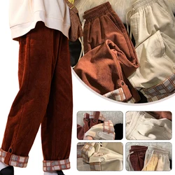 Plus Size Loose Thicken Corduroy Pants Women New Fall Winter Warm Velvet Wide Leg Straight Pants Baggy Casual Trousers 50-140kg