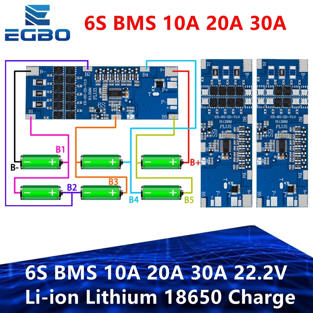 6S BMS 10A 20A 30A 22.2V litowo-jonowy płyta ochronna ładowania 18650 z zabezpieczeniem równowagi i kontroli temperatury