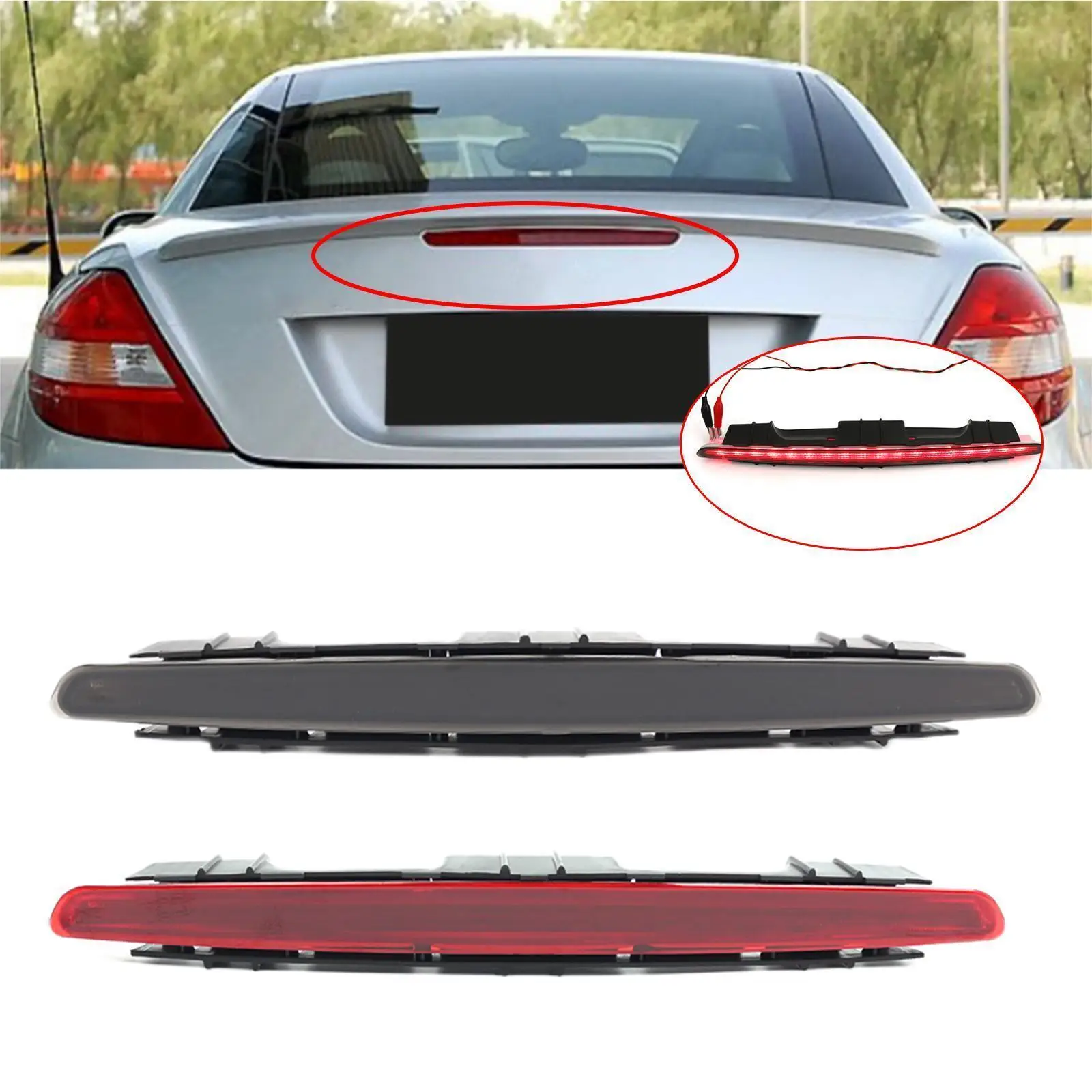 for 2004-2011 Mercedes-Benz SLK W171 R171 SLK-Class Black/Red Third Brake Light Trunk Tail Light OE:1718200556 1718-2005-56