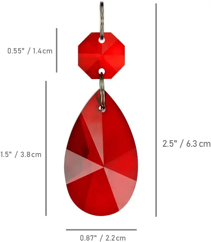 Camal 5 pz rosso 38mm Teardrop cristallo ciondolo in vetro prismi SunCatcher ghirlanda lampadario parte festa di nozze Home Hanging Decor