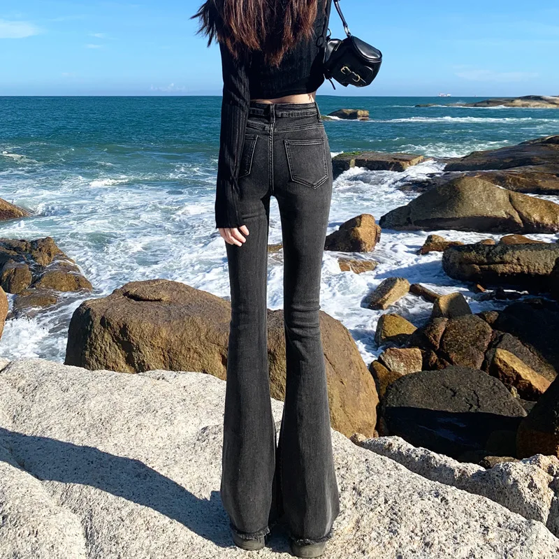 High Waist Slimming Bell Bottom Jeans Women's Fashion Micro Flared Cotton Denim High Waist Bootcut Pants Summer Style
