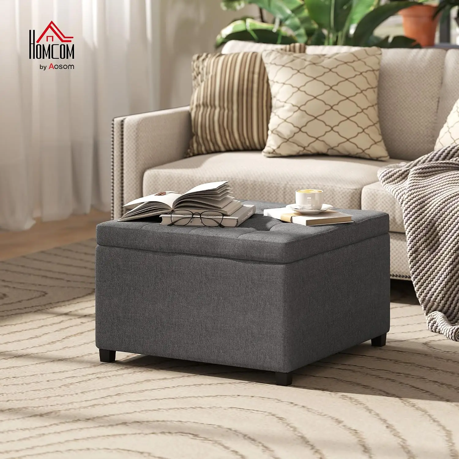 Tufted Upholstered Ottoman Storage Bench Flip Top Lid Wood Frame Gray Living Room Entryway Bedroom, Customized