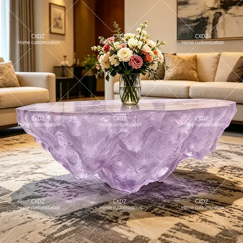 Transparent Resin Glacier Coffee Table Irregular Shape High End Art Side Table for Living Room Hotel Villa Home Bar Decor