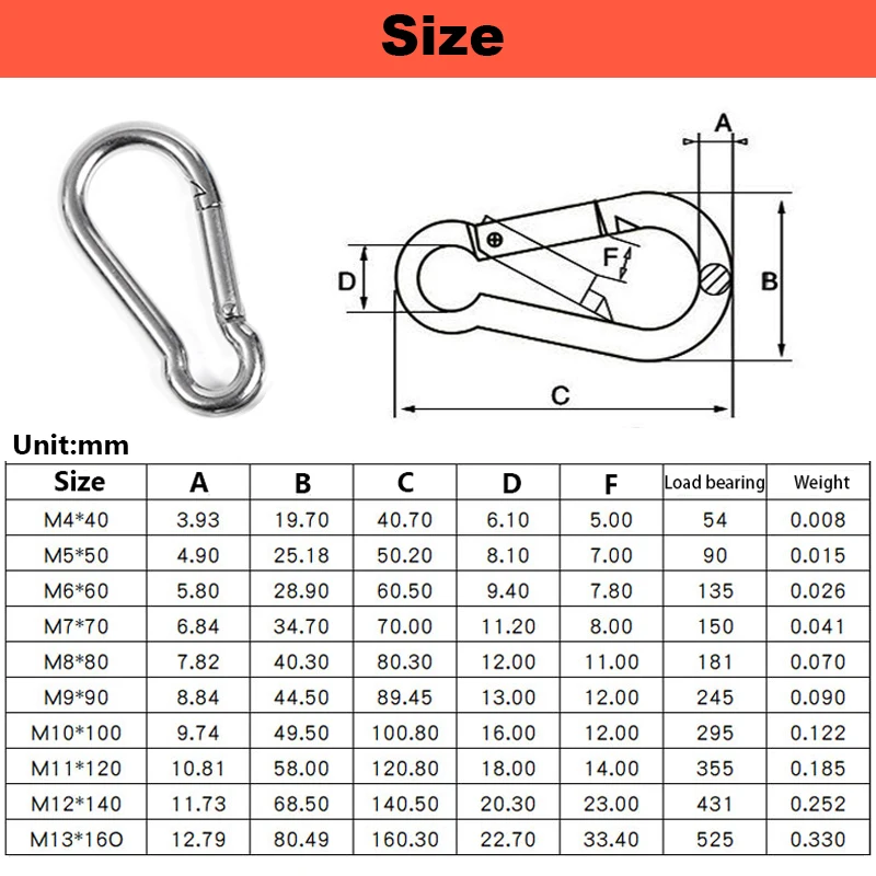 304 Stainless Steel Outdoor Carabiner Rope Chain Connection Safety Buckle Chain Gourd Buckle Spring Belt Ring Dog Chain Buckle