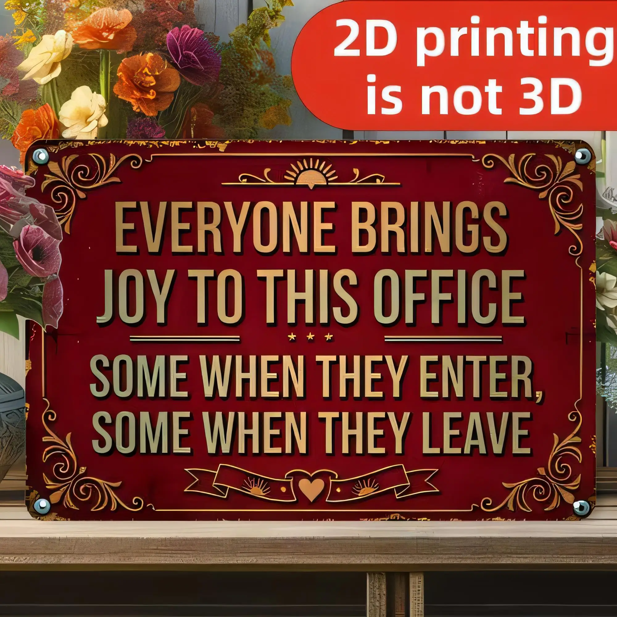 Tin Sign Vintage Office Quote Wall Art “Everyone Brings Joy To This Office” Funny Humor Retro Metal Plaque 2D Printing Not 3D Ae