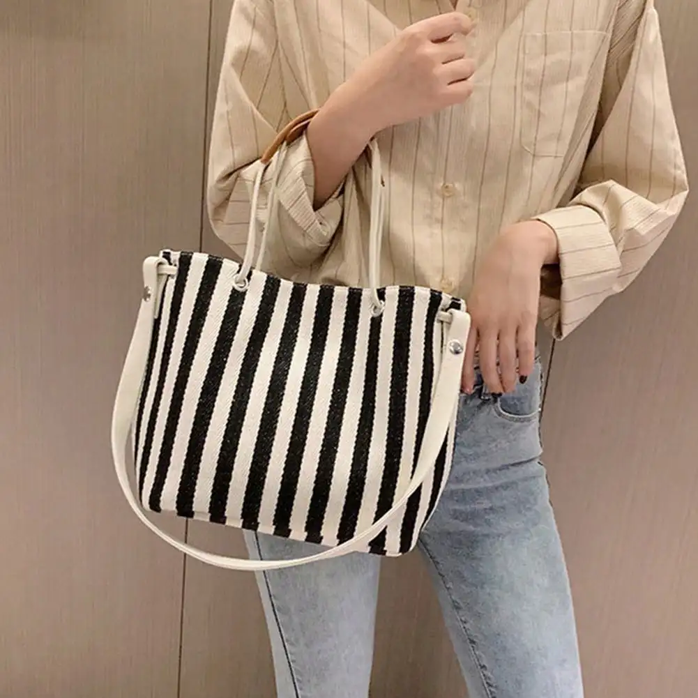 

Striped Crossbody for Women Canvas Tote Bag for Women Bucket Shoulder Messenger Bag Causal Handbags Travel Bag