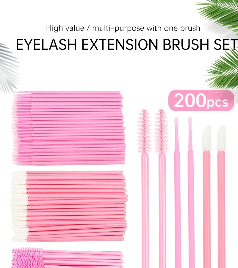 200pcs Disposable Brushes Set Mascara Wands Lip Brushes Microbrush Applicator Swab for Eyelash Extension Eyebrow Makeup Tools