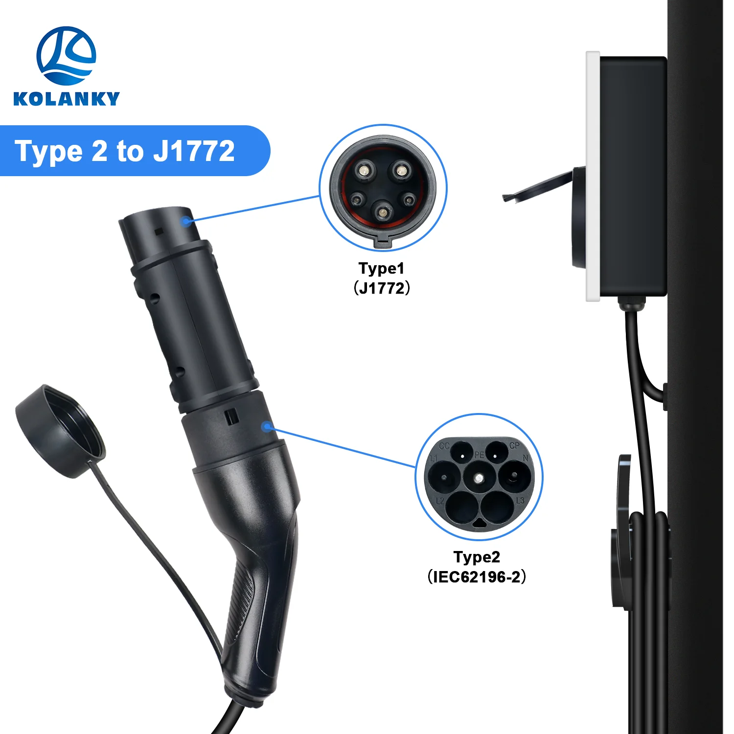 

Kolanky Тип 2, тип 1, 32 А, 7,2 кВтEV, адаптер для зарядки IEC 62169, гнездовая вилка к Sae J1772, зарядка электромобиля